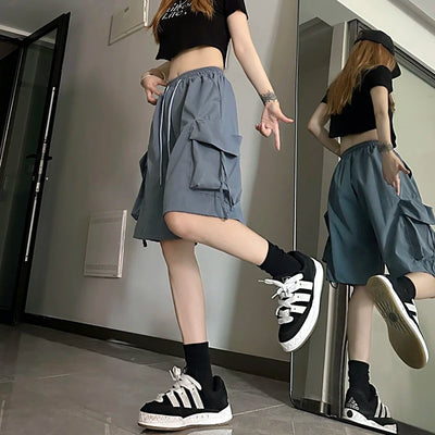 Women High Waist Cargo Shorts American Style Streetwear Summer Wide Leg Pants Fashion Female Big Pocket Loose Shorts New