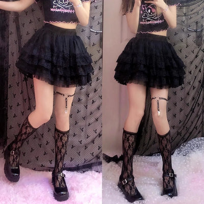 Gothic Black Lace Mesh Tutu Skirt