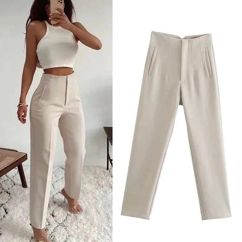 Women Formal Pants Office outfits Pencil Trousers Black Pink White Ladies Pants