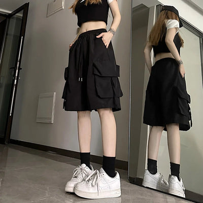 Women High Waist Cargo Shorts American Style Streetwear Summer Wide Leg Pants Fashion Female Big Pocket Loose Shorts New