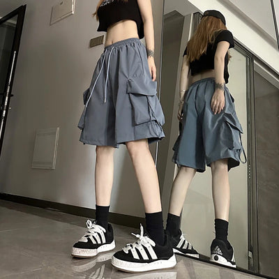 Women High Waist Cargo Shorts American Style Streetwear Summer Wide Leg Pants Fashion Female Big Pocket Loose Shorts New