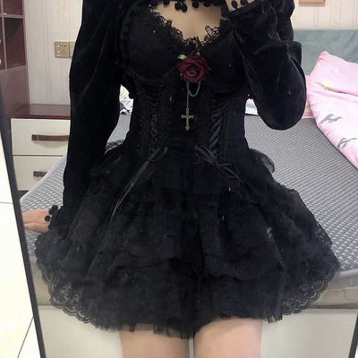 Gothic Black Lace Mesh Tutu Skirt